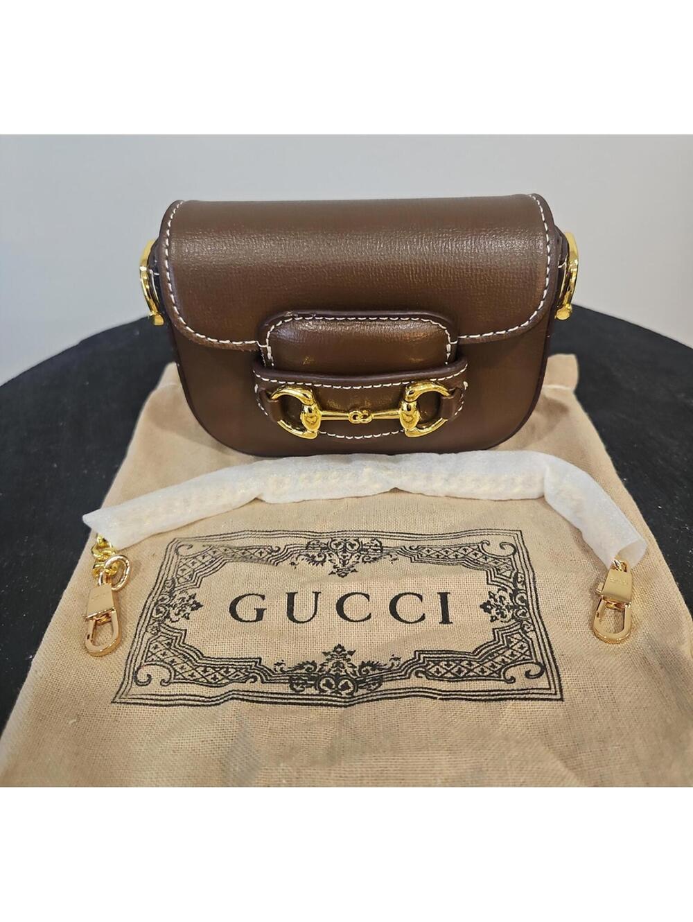 Gucci Small Brown Leather Mini Shoulder Bag with Gold Hardware